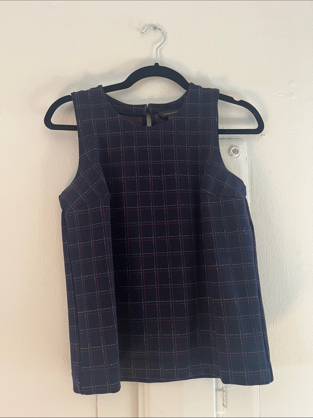 Banana Republic Navy Sleeveless Top with Red Windowpane
